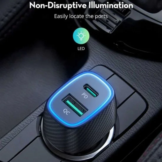Ravpower 48W Dual Port Car Charger With Pd30W + Qc3.0 Black Offline